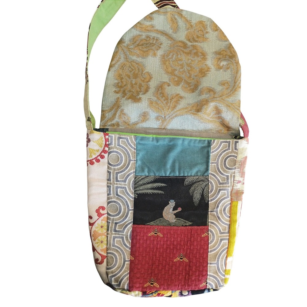 Boho Patchwork Shoulder Bag Multicolor Ikat Floral Bee Tapestry Hobo Handbag - Picture 6 of 10
